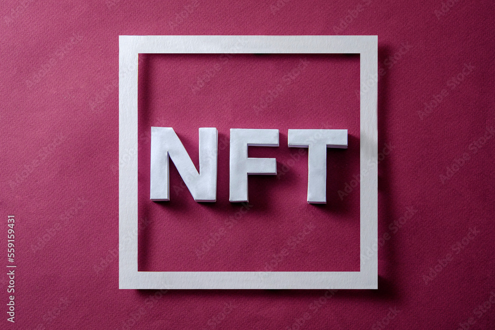 Poster nft in the token frame in the blockchain for online technologies for the sale and purchase of digita