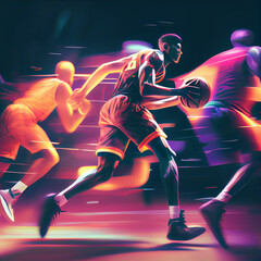 People playing basketball on the court, modern illustration