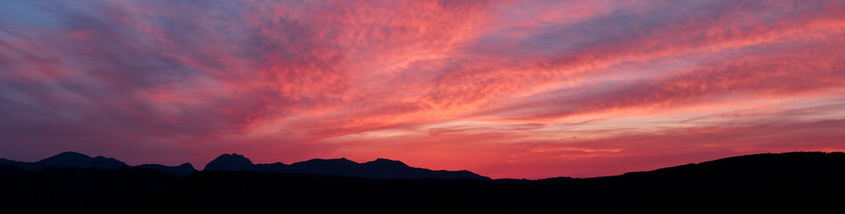 panorama of a sunset in the mountains