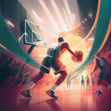 People playing basketball on the court, modern illustration