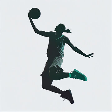 Basketball player silhouette jumping with ball