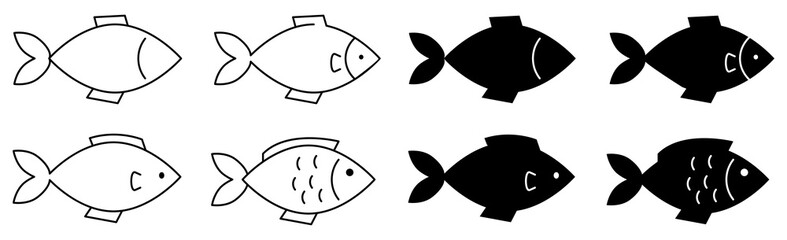Fish icons set. Flat and line art style. Vector illustration