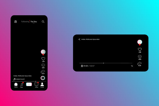 Social Media Interface Concept. Phone Screen UI Mockup In Vertical And Horizontal View For Full Screen Video. Vector Illustration.