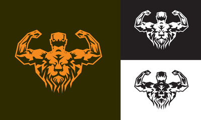 Lion face body builder logo