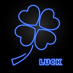 clover neon sign, modern glowing banner design, colorful modern design trends on black background. Vector illustration.