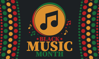 Naklejka premium Black Music Month in June. African-American Music Appreciation Month. Celebrated annual in United States. Music concept. Poster, card, banner and background. Vector illustration