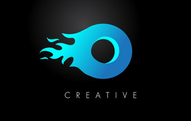 Blue fire  Blue O Letter Flame Logo Design. Fire Logo Lettering Concept.