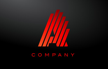 A Letter Logo with Red Lines Design Vector. Rainbow Letter Icon Illustration