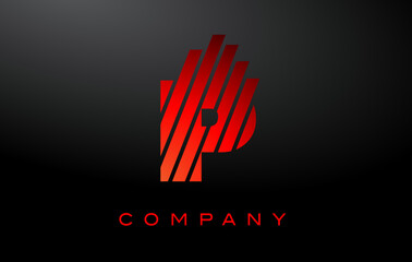 Fototapeta premium P Letter Logo with Red Lines Design Vector. Red Letter Icon Illustration
