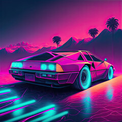 Vaporwave Delorian Car -AI Generated