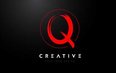 Red Q Brush Letter Logo Design. Artistic Handwritten Letters Logo Concept.