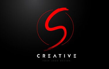 Red S Brush Letter Logo Design. Artistic Handwritten Letters Logo Concept.