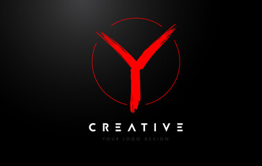 Red Y Brush Letter Logo Design. Artistic Handwritten Letters Logo Concept.