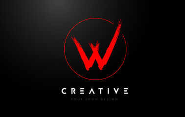 Red W Brush Letter Logo Design. Artistic Handwritten Letters Logo Concept.