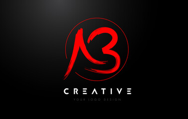 Red AB Brush Letter Logo Design. Artistic Handwritten Letters Logo Concept.