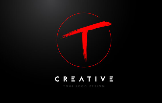 Red T Brush Letter Logo Design. Artistic Handwritten Letters Logo Concept.