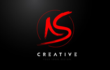 Red AS Brush Letter Logo Design. Artistic Handwritten Letters Logo Concept.