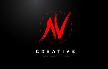 Red AV Brush Letter Logo Design. Artistic Handwritten Letters Logo Concept.