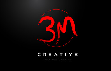Red BM Brush Letter Logo Design. Artistic Handwritten Letters Logo Concept.