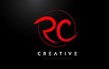 Red RC Brush Letter Logo Design. Artistic Handwritten Letters Logo Concept.