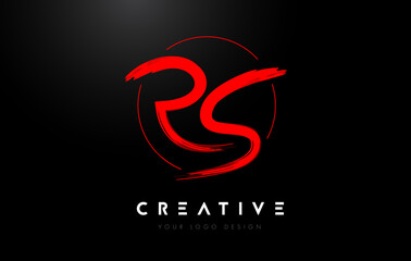Red RS Brush Letter Logo Design. Artistic Handwritten Letters Logo Concept.