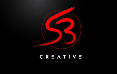 Red SB Brush Letter Logo Design. Artistic Handwritten Letters Logo Concept.