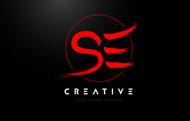 Red SE Brush Letter Logo Design. Artistic Handwritten Letters Logo Concept.