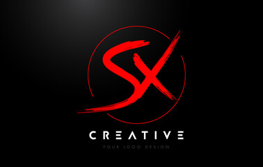 Red SX Brush Letter Logo Design. Artistic Handwritten Letters Logo Concept.