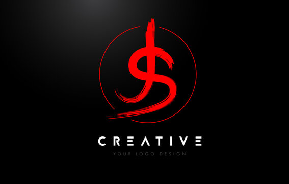 Red JS Brush Letter Logo Design. Artistic Handwritten Letters Logo Concept.