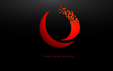 O Initial Letter Logo Design with Digital Pixels in Red Colors.