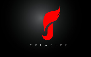 J Letter Wings Logo Design with Red Bird Fly Wing Icon.