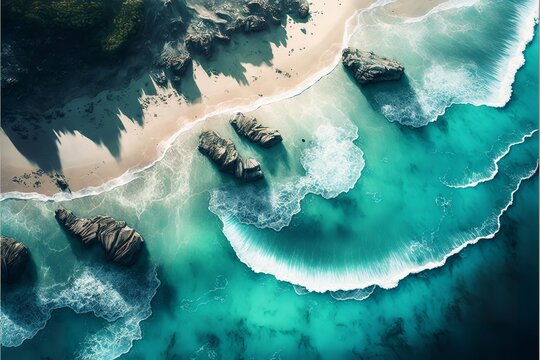 An arial view of a large body of water. Water wave in the ocean.