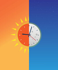 Vector illustration of Clock with day night concept