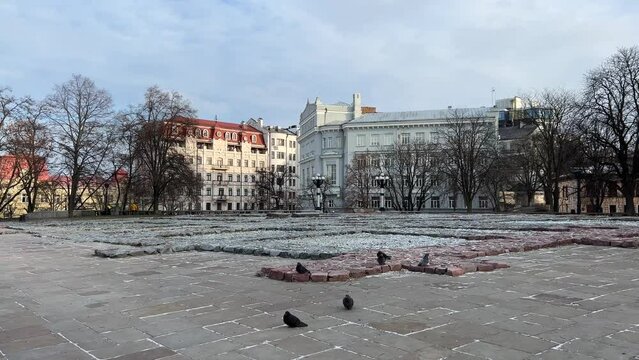 Ukraine Kyiv town view ancient ruins Church of the Tithes Desiatynna tserkva.