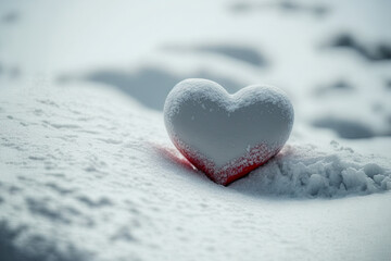 Fototapeta premium Frosty Red Heart Laying in Snowy Winter Scene Valentine's Day 2023, Generative AI