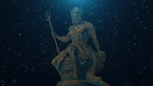 The Gods of Ancient Greece. The Sculpture of Poseidon Under the Sea. 4K, 422, ProRes HQ.	