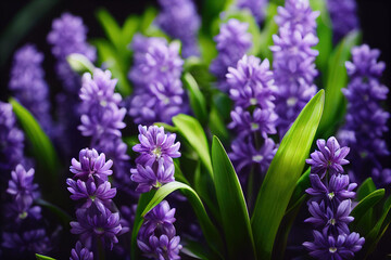 Obraz premium Purple Spring Flowers close-up in garden, , Generative AI