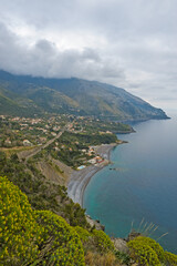 Maratea, district of Potenza, Basilicata, Italy, view of the small hamlet of Acquafredda.Gulf of Policastro