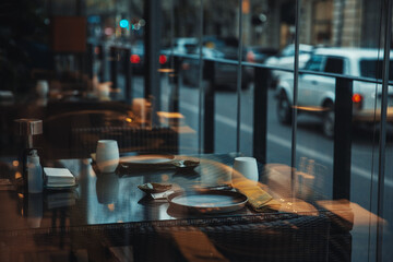 table near the window in the restaurant overlooking the road