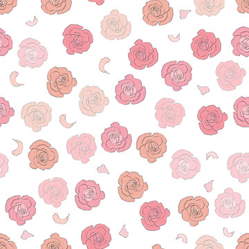 Seamless pattern rose and peony flowers. Confetti, cosmetics, wedding, beautiful flower background