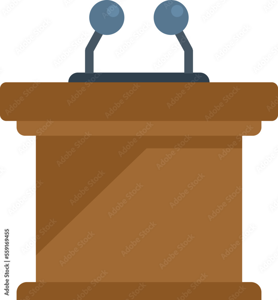 Poster Speaker tribune icon flat vector. Business time. Work manager isolated