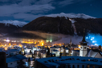 Davos winter night cityscape