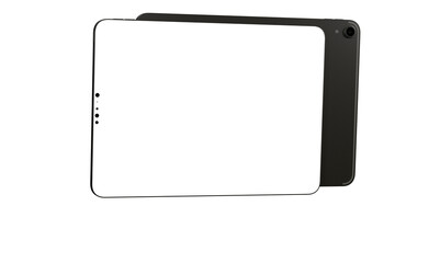 3D brandless tablet with empty screen isolated on white background - mockup