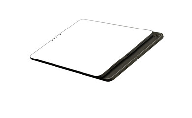 Black tablet computer with blank screen, isolated on white background - mockup