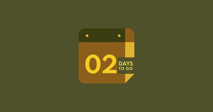 2 day to go calendar icon, 2 days countdown modern animation, Countdown left days