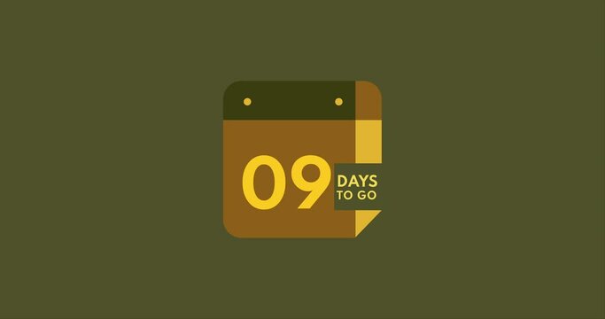 9 days to go calendar icon, 9 days countdown modern animation, Countdown left days