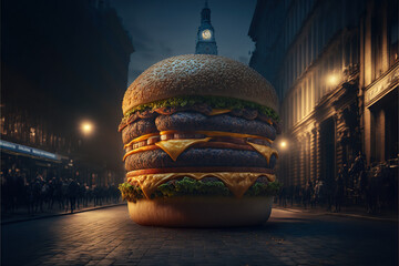 Naklejka premium A beautiful burger publicity in the city