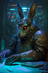 rabbit playing poker at the poker table 