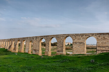 Fototapeta na wymiar Natural landscape of Kamares Aqueduct in Larnaca, Cyprus. Winter time.