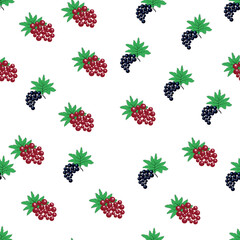 Seamless pattern with red and black currant berries and leaves. Summer food print